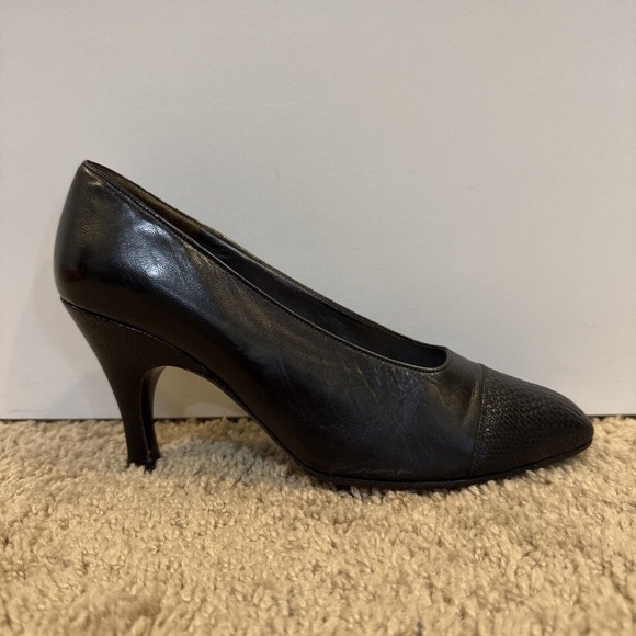 Christian‎ Dior Womens Leather Snake Printed Toe Heels Pumps Black Size 5.5B